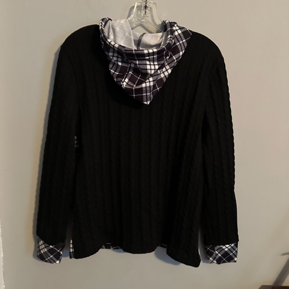Cowl Neck Plaid Lightweight Hoodie Women's Size M - Picture 7 of 8